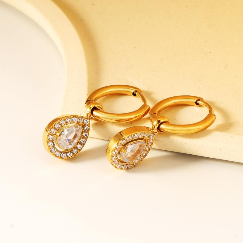 Clearly Colored Cubic Zirconia Drop Earrings For Woman Dancing Party Accessories Luxury Shiny Zircon Geometric Clip