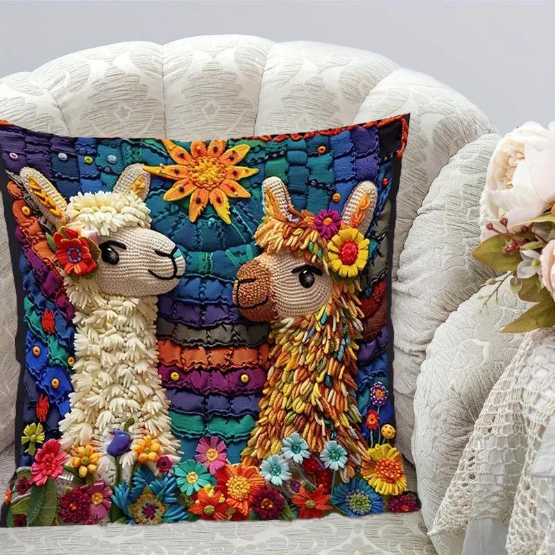 Cute Cartoon Kiss Donkey Zipper Pillow Case Soft Beige 45*45cm