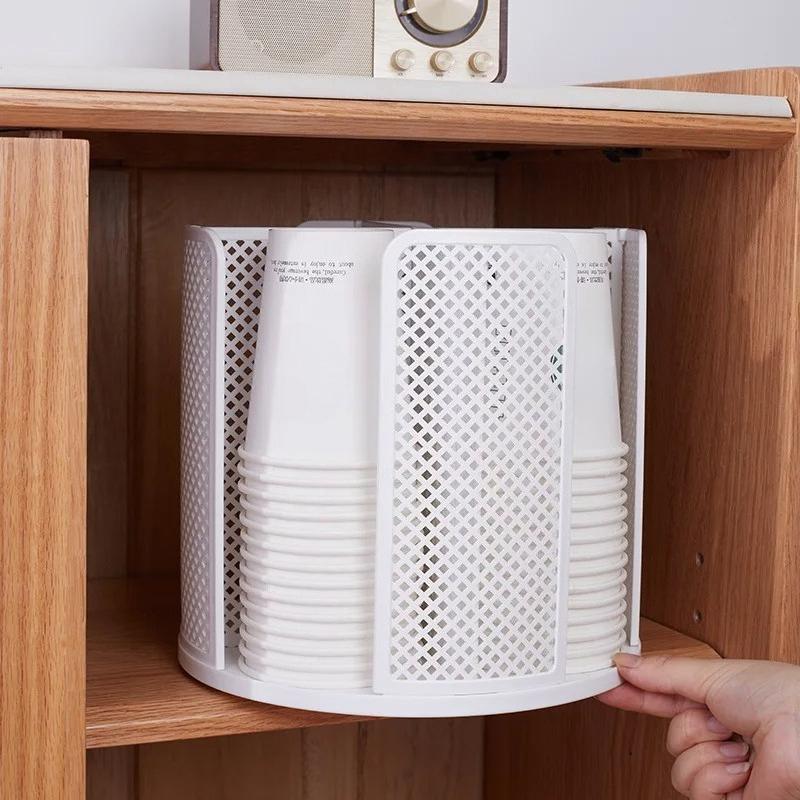 Rotatable Plastic Cup Storage Organizer 360°Dispenser 4 Compartment Cups and Lids Holder Detachable Desktop Coffee Cup Dispenser