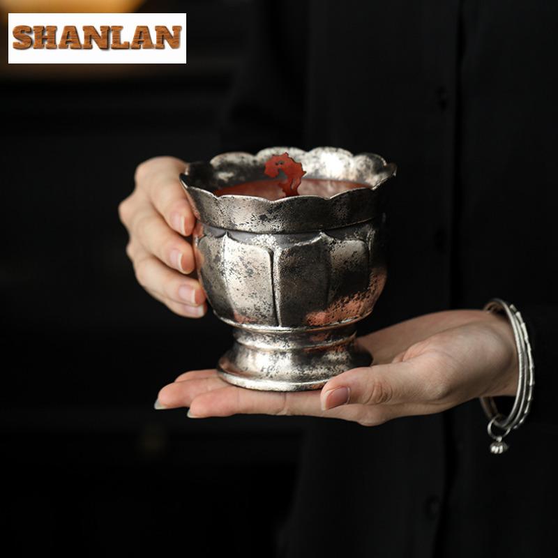 320ml Gilded Silver Lace Jianshui Vintage Tea Wash Writing-brush Washer Tea Dust Cylinder Barrel Chaxi Accessories Collection