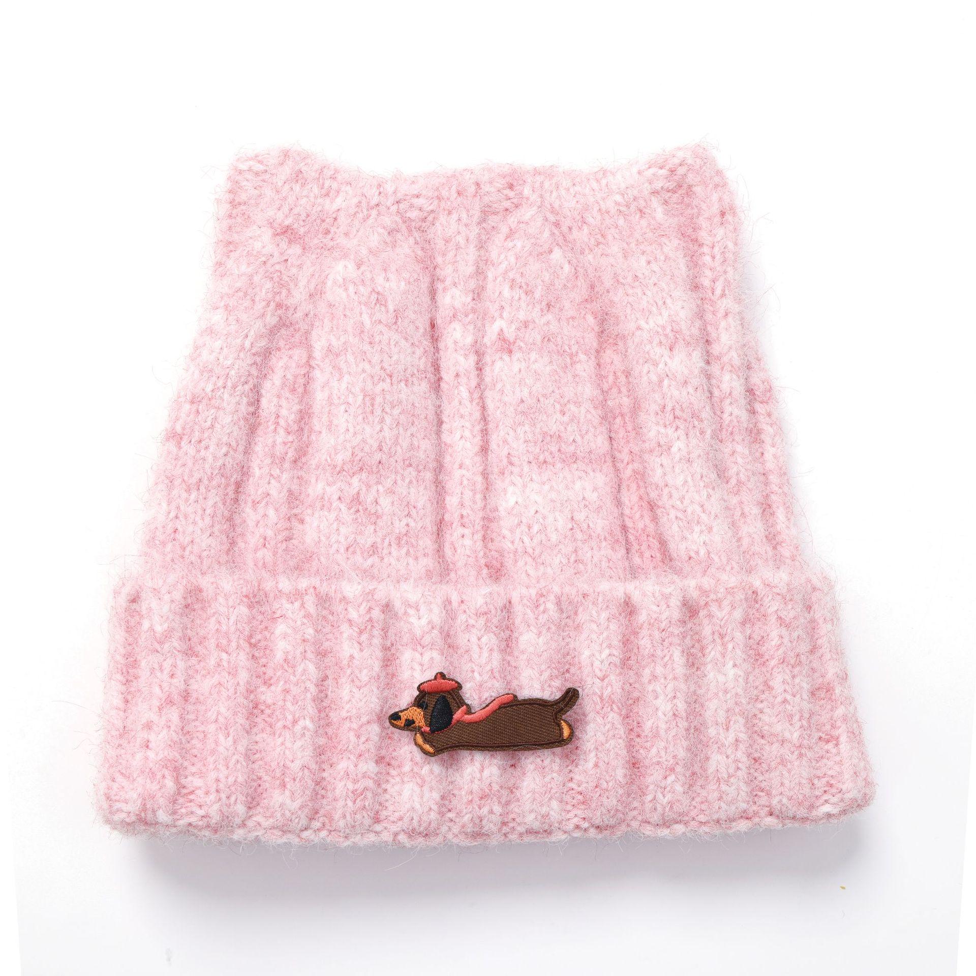 

Lingqi Women s Autumn/Winter Casual Puppy Embroidery Wool Hat - Korean Style, Slimming Knitted Streetwear Large (58-60cm) розовый