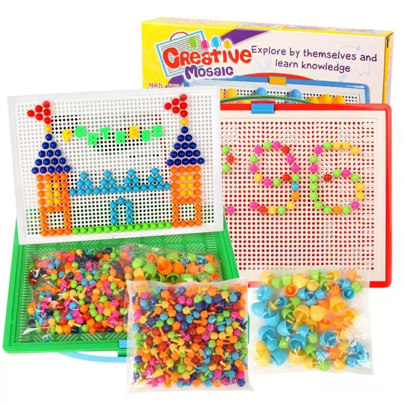 296/592pcs Mushroom Nail DIY Handmade Toys Montessori Educational Toys Intelligent 3D Puzzle Game Jigsaw Board Gifts
