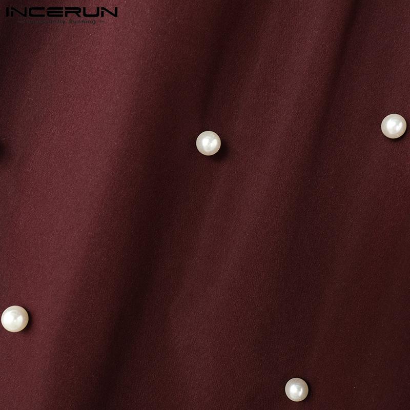 INCERUN Oversized Men Elastic Waist Front Pearl Decoration Patchwork Casual Long Pants Trousers 