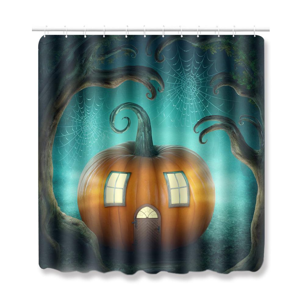 Halloween Shower Curtain Floor Mat Combination Four-Piece Set Bathroom Toilet Carpet Door Mat