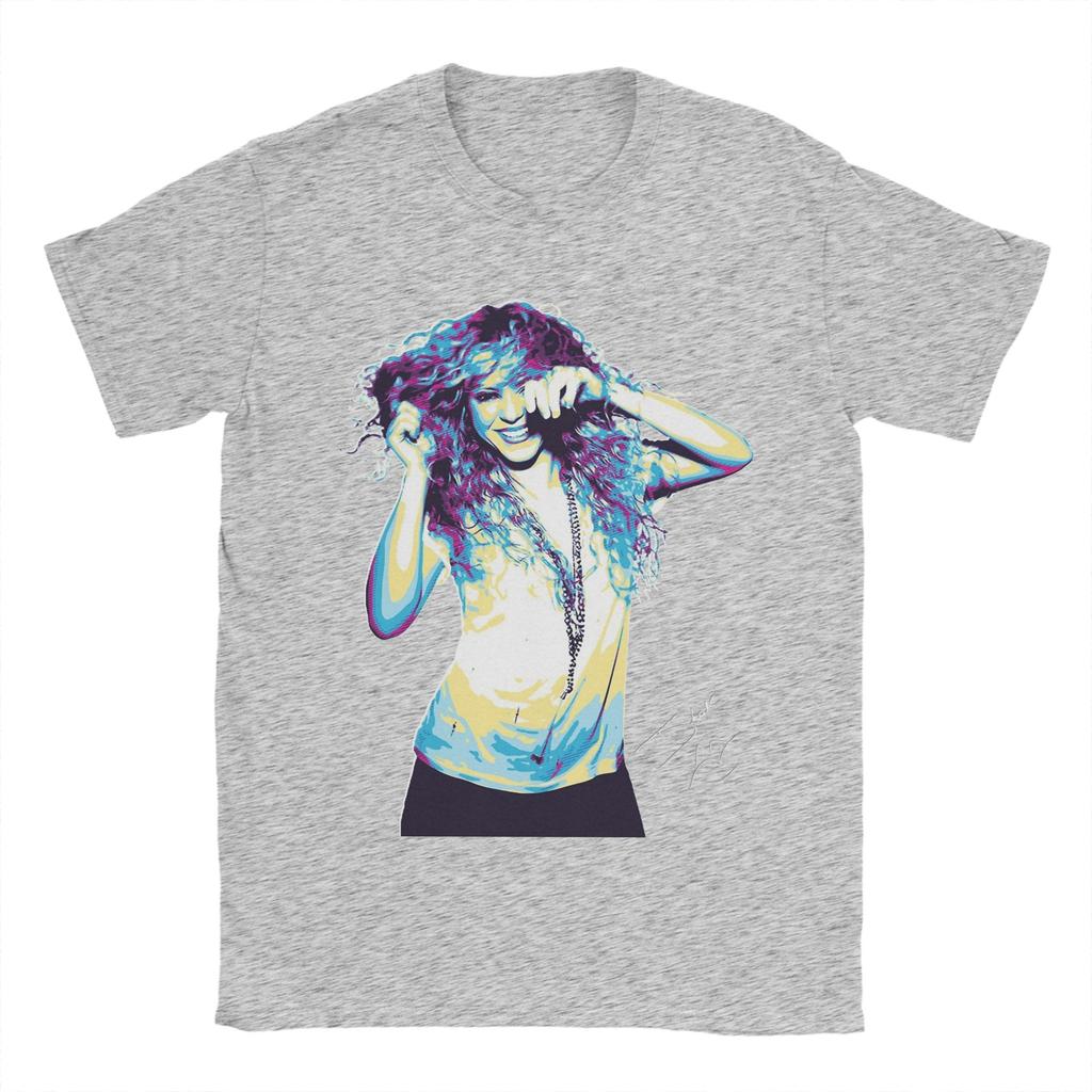Vintage Singer Shakira TShirts for Unisex Round Neck Cotton T Shirts Short Sleeve Tee Shirt Unique Tops