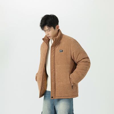 Men's Corduroy Jacket Loose Casual Quilting Cotton Youth Outdoor Warm Stand-up Collar Thickened Jacket Cotton Clothing