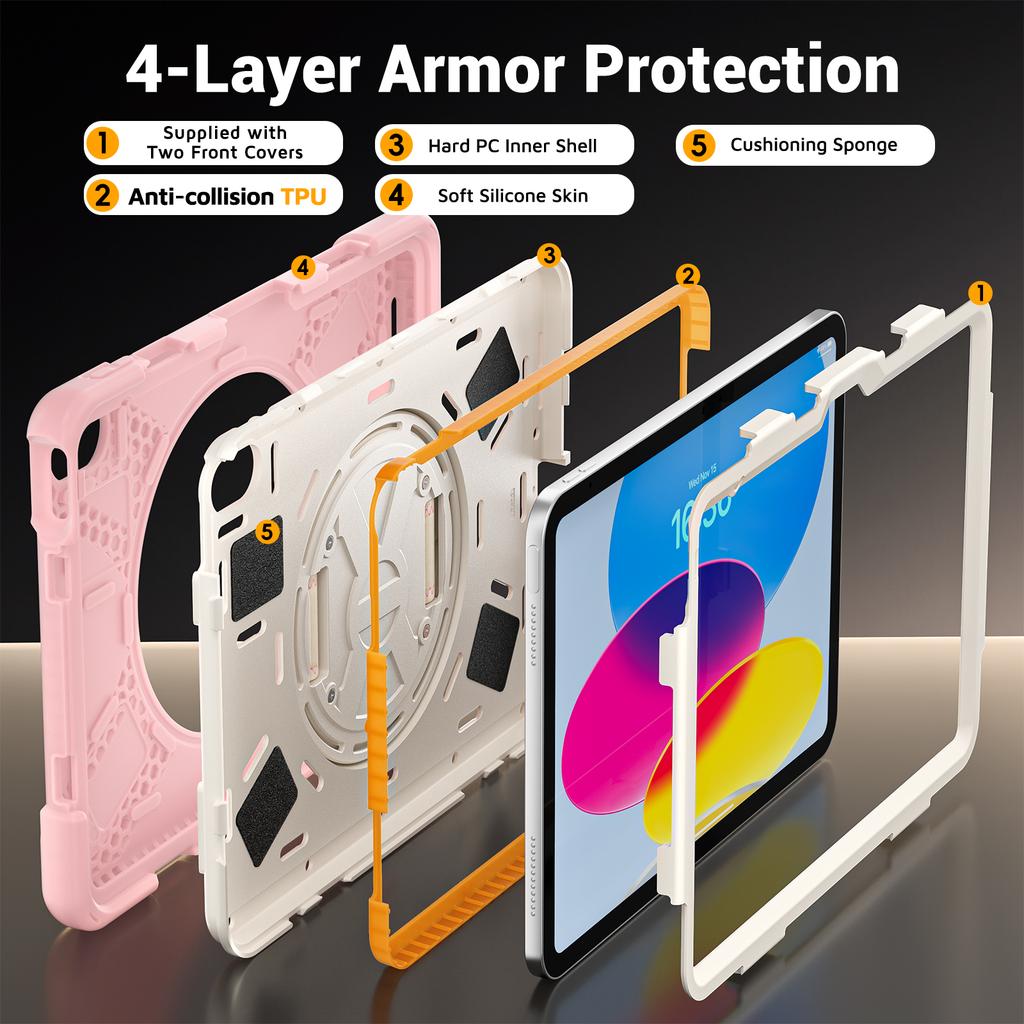 4 in 1 Detachable Mech-style Drop-resistant Wrist Strap Stand Case for IPad A16 11th 10th with Long Rope Soft Silicone Cover