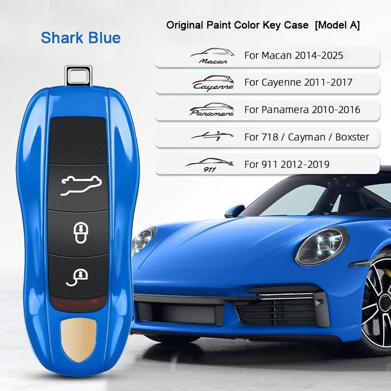 Car Key Paint Case Bordeaux Red Shell Replacement for Porsche Cayenne Mancan Panamera 911 718 Boxster Cayman Taycan 2010-2024