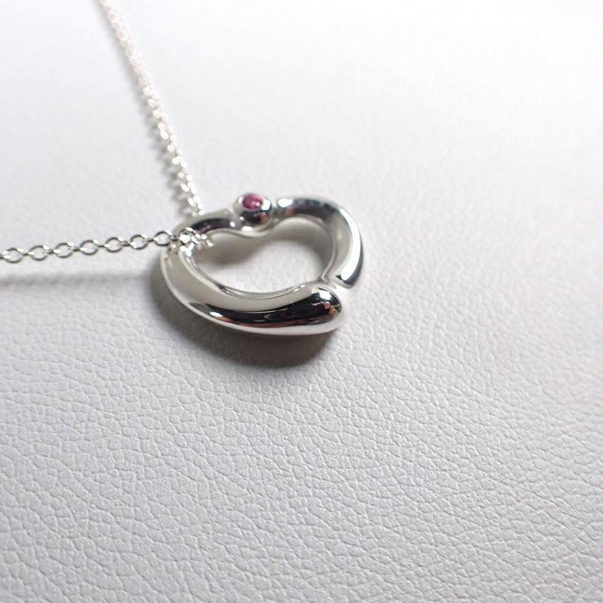 [Pre-owned] TIFFANY 925 Pink Sapphire Open Heart Pendant/Necklace/j60-8