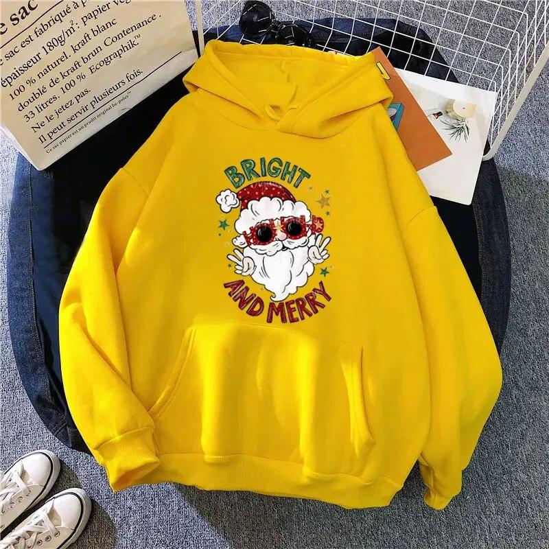 

Веселый рождественский пуловер Kawaii Santa с мультяшным принтом и графическим принтом унисекс, женская подарочная толстовка с капюшоном для пары, уличная толстовка