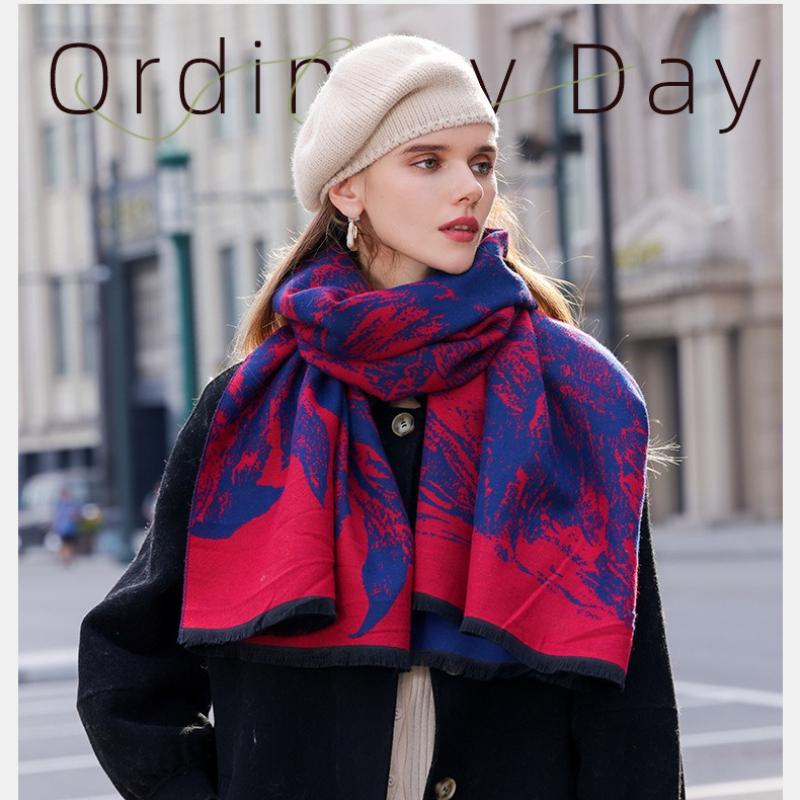 Winter Knitted Thick Women Scarf Tie-dyed Design Cashmere Shawls Lady Warm Wrap Short Tassel Scarves
