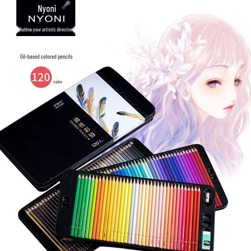 NeoNio Professional Water-Soluble Oil-Based Colored Pencils Set, 100 & 120 Colors in Iron Box for Hand-Painting