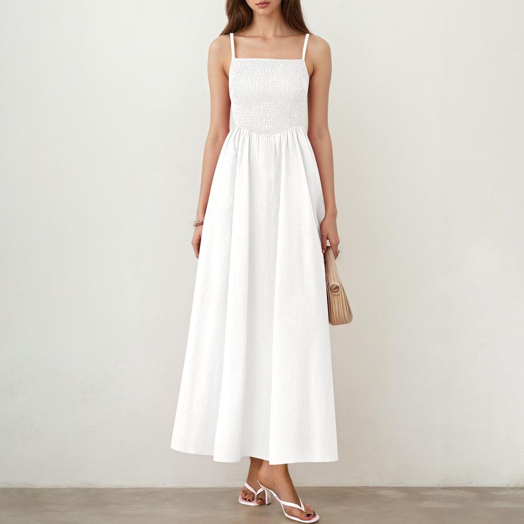 Damen Casual Mode Vintage Trägerkleid Elegantes Urlaubskleid