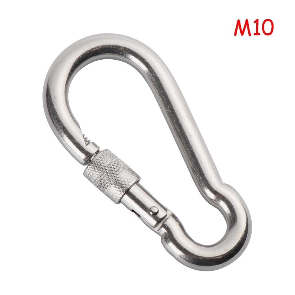 5pcs Stainless Steel Lock Ring M4-M12 Safety Snap Hook Carabiner Spring Snap Quick Link Outdoor Camping Gear Equipment.