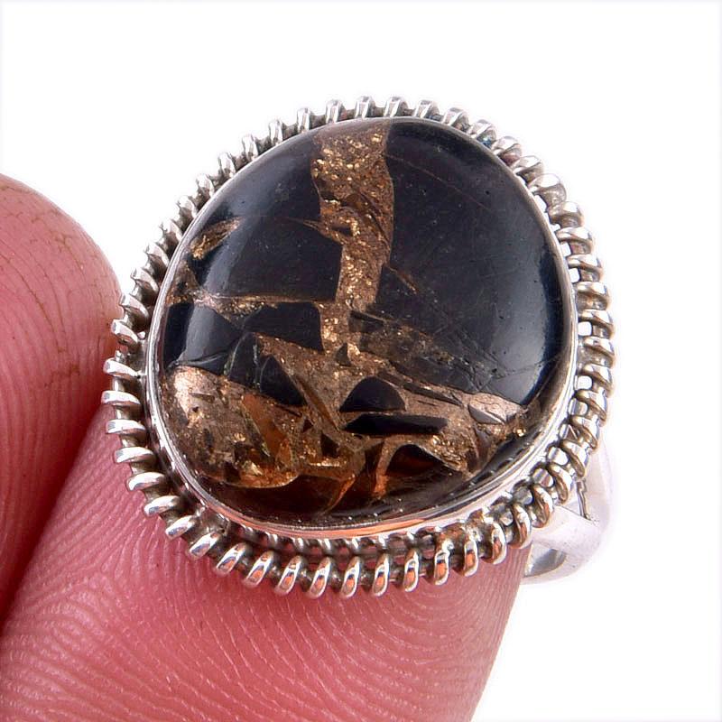 

Natural Black Copper Turquoise Gemstone 925 Solid Sterling Silver Ring S.7 N8m89