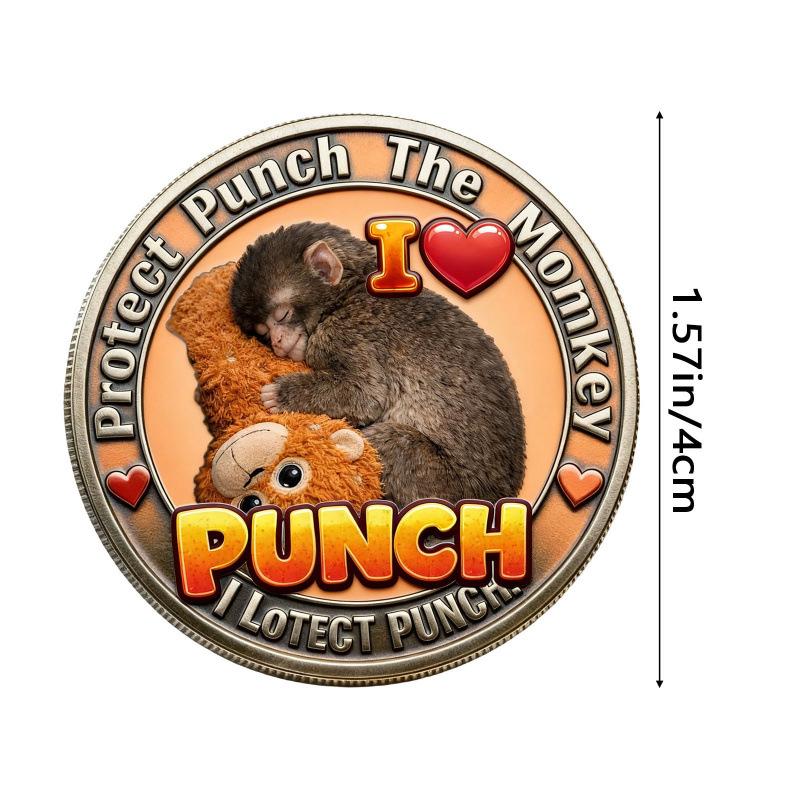 Prote Protect Punch Monkey Coin 3D Embossed Commemorative Figure Metal Collectible Souvenir Home Decoration Children Adults Gift