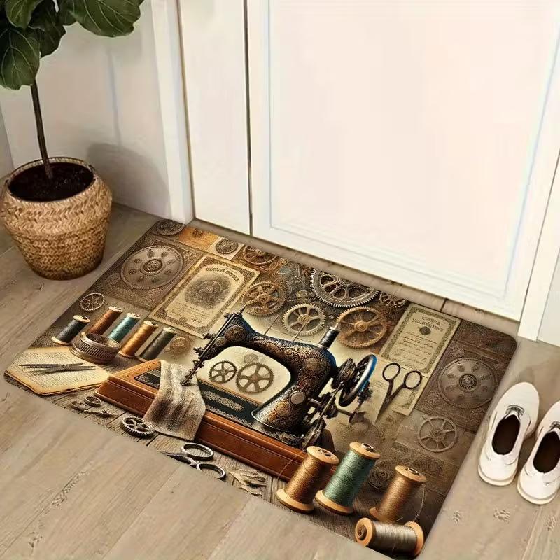 

Welcome Mat Vintage Sewing Machine Design Area Rug Non-Slip Flannel Carpet for Home Office Living Room Bedroom Decor Floor Mat 40cm x 60cm