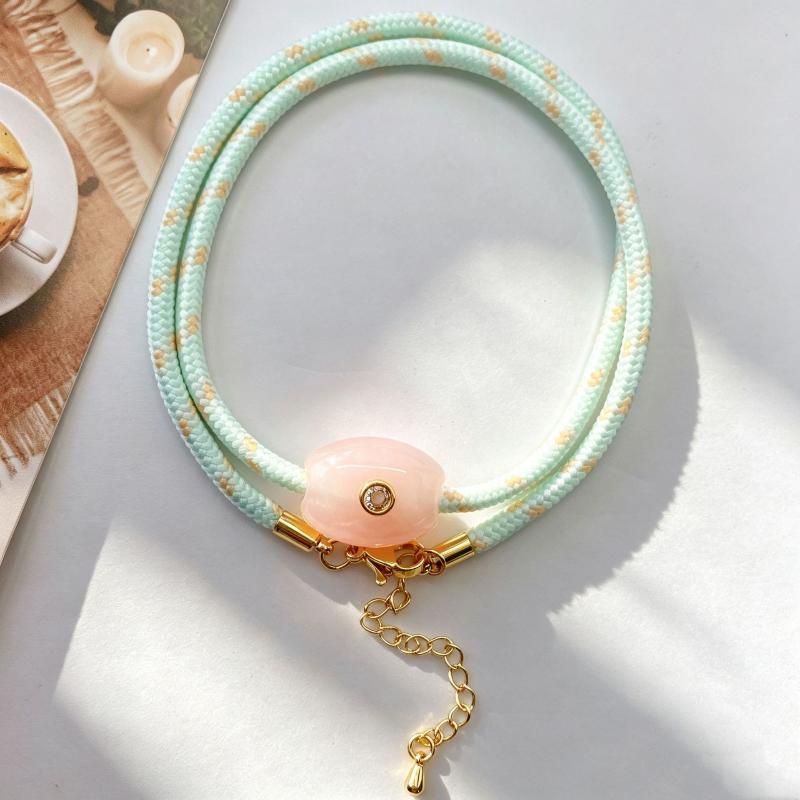Natural Stone Large Aperture Bucket Bead Woven Rope Necklace Diy Stone Woven Rope Simple And Fashionable Necklace A16