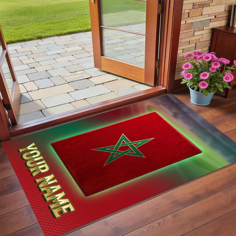 Crystal Velvet Rug Custom Name Text, Soft Non Slip Floor Mat Home DecorMorocco Football