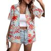 Stile Hawaiano Stampa 3D Monopetto Donna Camicia Hawaiana Moda Collo a Revers T-Shirt Estiva Manica Corta Donna