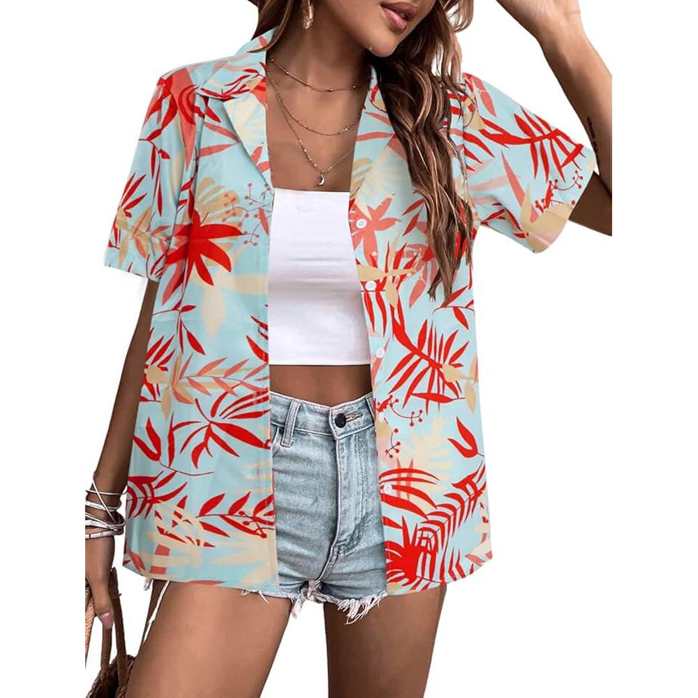 Stile Hawaiano Stampa 3D Monopetto Donna Camicia Hawaiana Moda Collo a Revers T-Shirt Estiva Manica Corta Donna