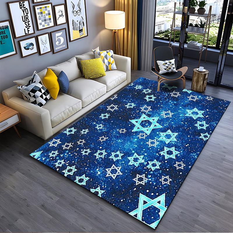 Starry Blue Galaxy Pattern Rug Non-slip rug suitable for living room and bedroom sofas.
