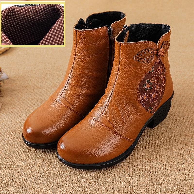 

Новые женские ботинки из натуральной кожи большого размера 42 ручной работы, теплая обувь, зимние женские плюшевые ботильоны, ботильоны на низком каблуке для пожилой леди 35