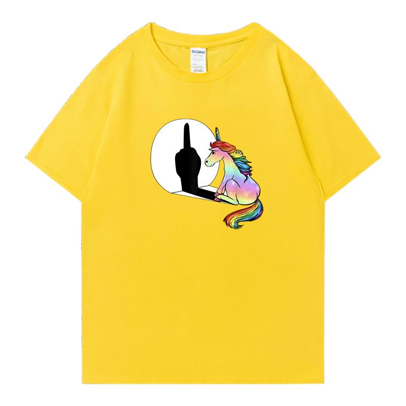 

2025 Fashion Unicorn Middle Finger Hip Hop Oversized t-shirt 100% Cotton short sleeve t-shirts Crew Neck Unisex Summer clothing 4XL