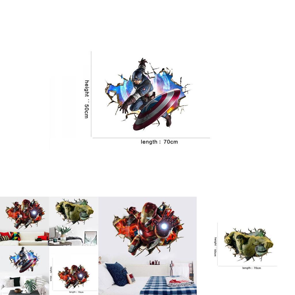 Vibrant 3d Superhero Avengers Wall Stickers Kids Cartoon Room Decor Removable Pvc Wallpaper