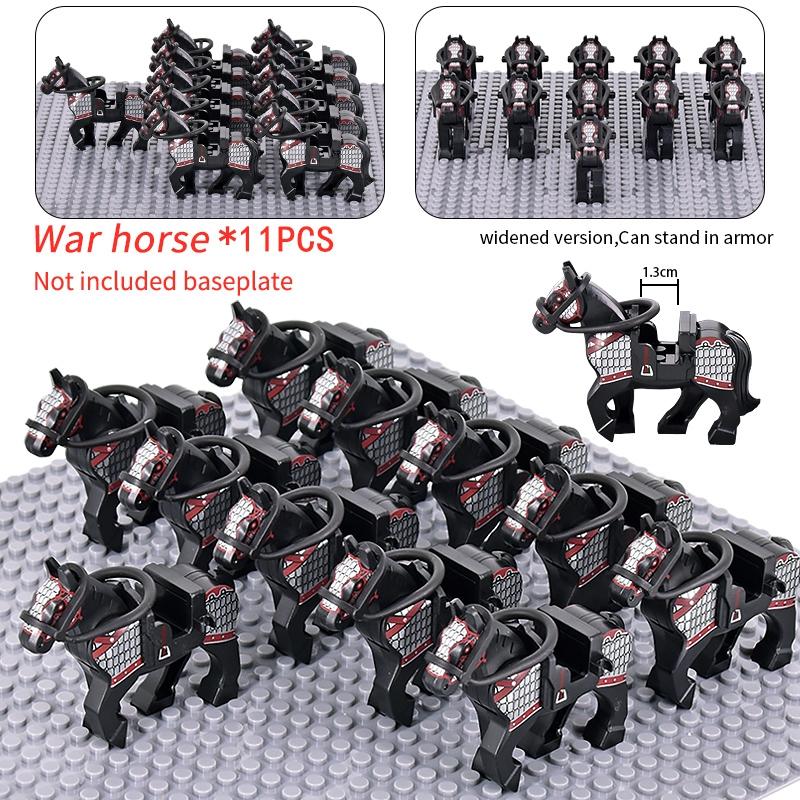 Středověké vojenské sady Figury kavalérie Válečný kůň Zvířata Stavební kostky Díly Rytířské zbraně Příslušenství Hračky pro děti dárky