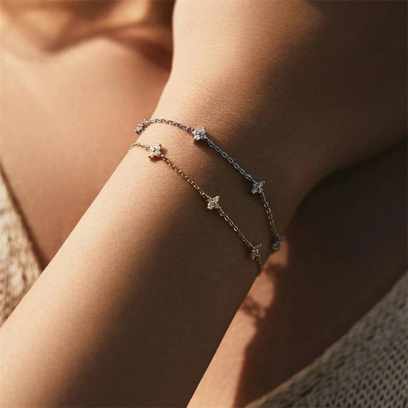 New Crystal Flower Stainless Steel Bracelet Women Fashion Personality Korean Bracelet Jewelry Accessories Anniversary Gift