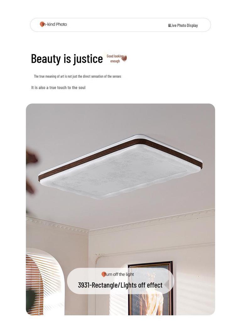 Zen Song Dynasty Walnut Solid Wood Ceiling Light with Fabric Shade