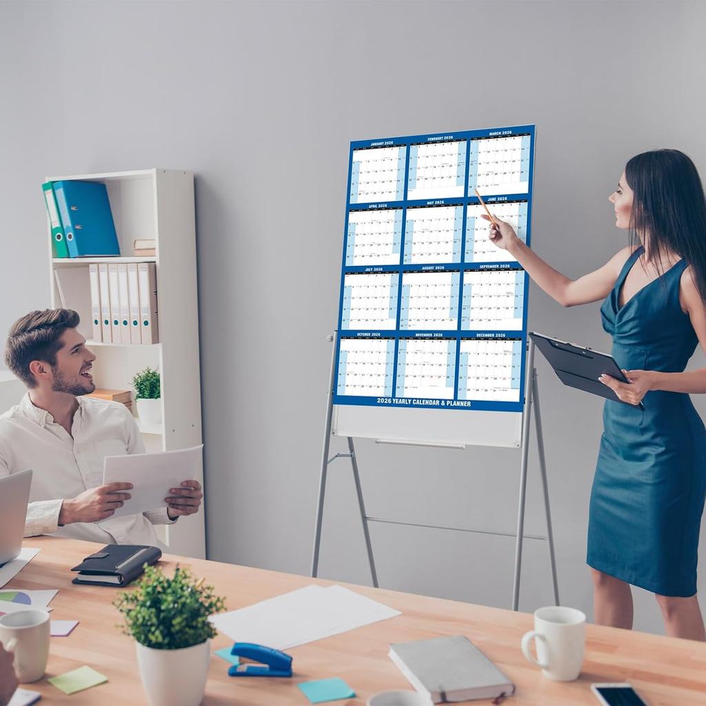 32" X 48" 2026 Wall Calendar Large Dry Erase Calendar for Wall Erasable Laminated 12 Month Wall Planner Yearly Annual Calendar Reversible