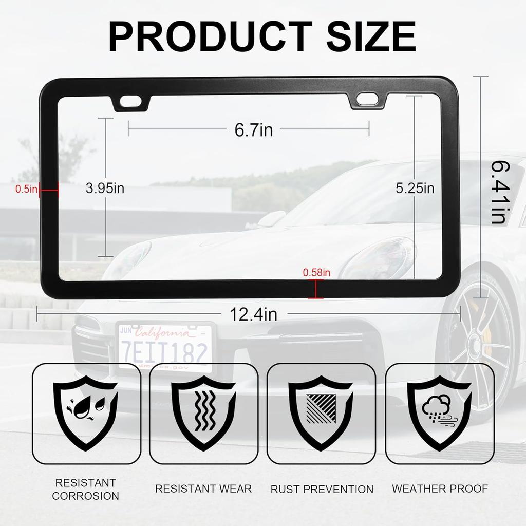 LivTee Black License Plate Frames, 2 Holes Stainless Steel License Plate Covers, 2PCS Car License Plate Holder, Automotive Exterior Accessories, Slim