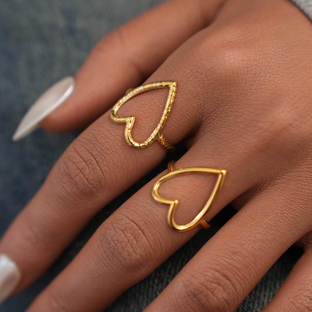 Gold Color Stainless Steel Heart Ring Women Metal Finger Hollow Ring Waterproof Jewelry Girlfriend Gift Bijoux Femme Anillos