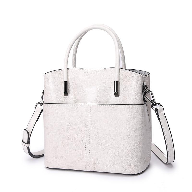 Bolsa Balde de Couro Genuíno Casual Simples Bolsa de Mão Feminina de Ombro Transversal