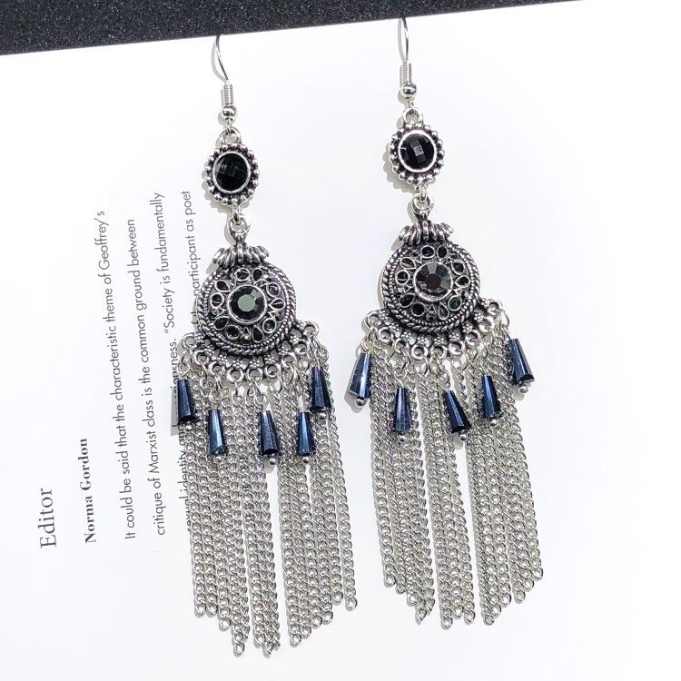 Retro crystal fringed earrings femininity versatile personality long earrings fashion court earrings