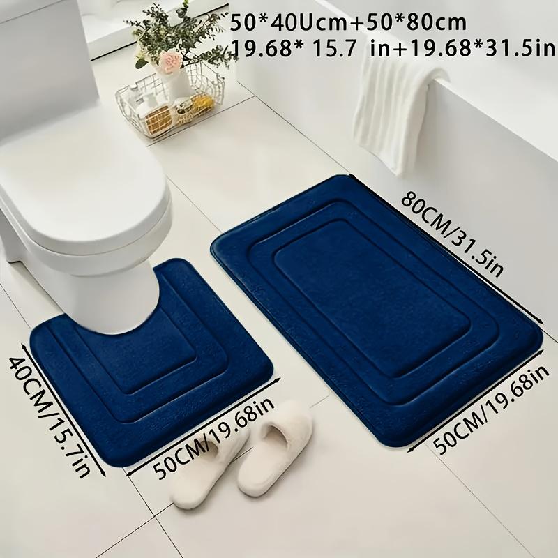 2pcs Coral Fleece Bathroom Rug Set - Comfortable Standing Mat U-Shaped Toilet Mat, Non-Slip Mat, Thickened, Quick-Drying, Comfortable Standing Mat