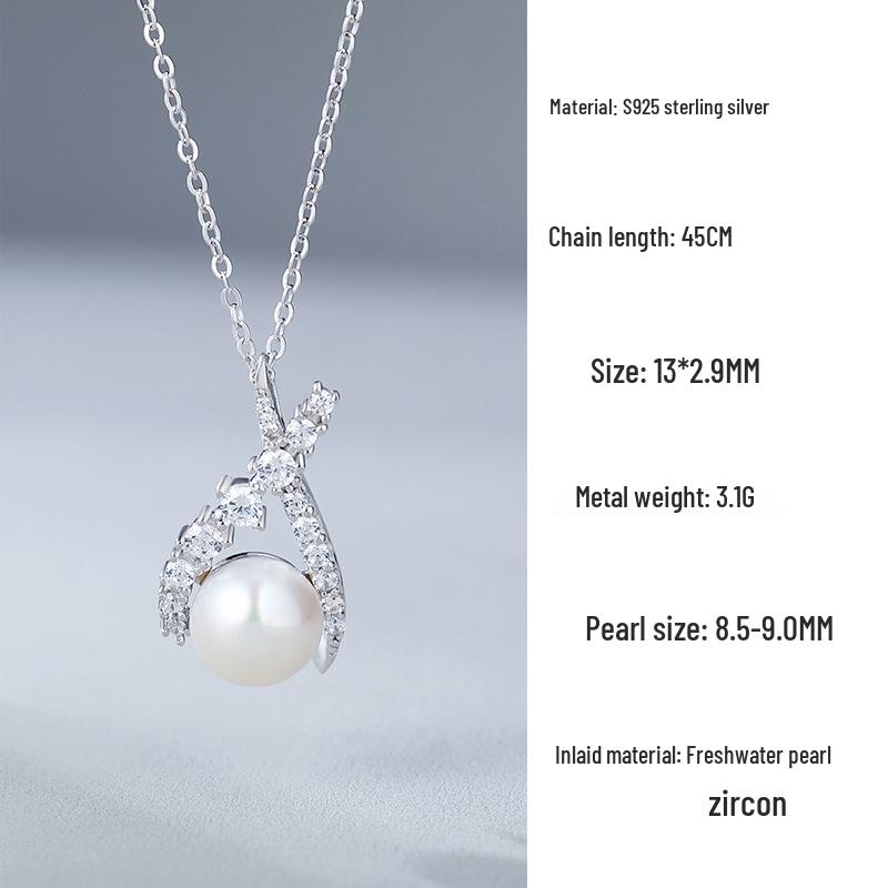 S925 Sterling Silver Goddess Tear Necklace with Freshwater Pearl & Diamond Clavicle Chain Sterling Silver 925