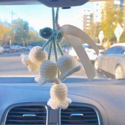 Hanging Decors Rearview Mirror Bellflower Ornament Knitted Pendant Car Interior Accessory White/Yellow/Purple/Blue/Pink