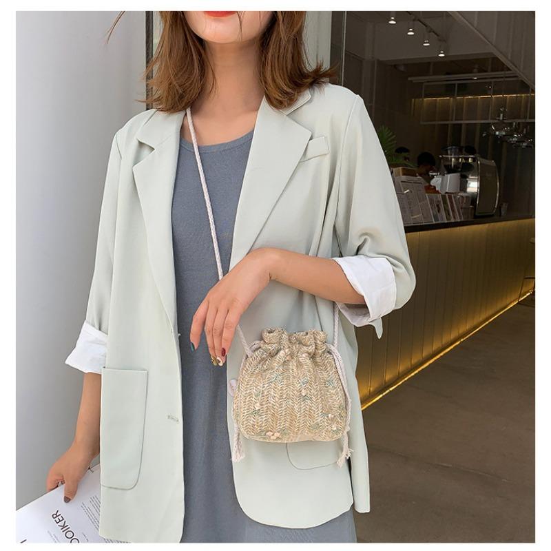 Floral Canvas Bag Bucket Straw Bag Women's Small Fresh Lace Fashion Shoulder Crossbody Bag