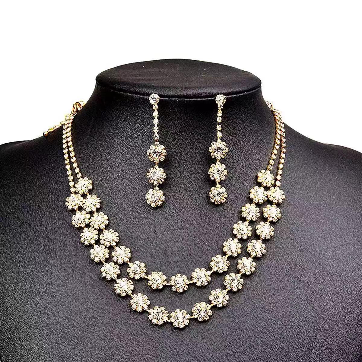 Elegant Rhinestone Necklace  Earring Set for Weddings  Parties