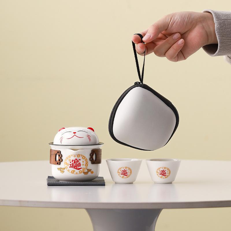 Going out express cup portable travel tea set outdoor portable camping teapot one pot two cups ceramic gift