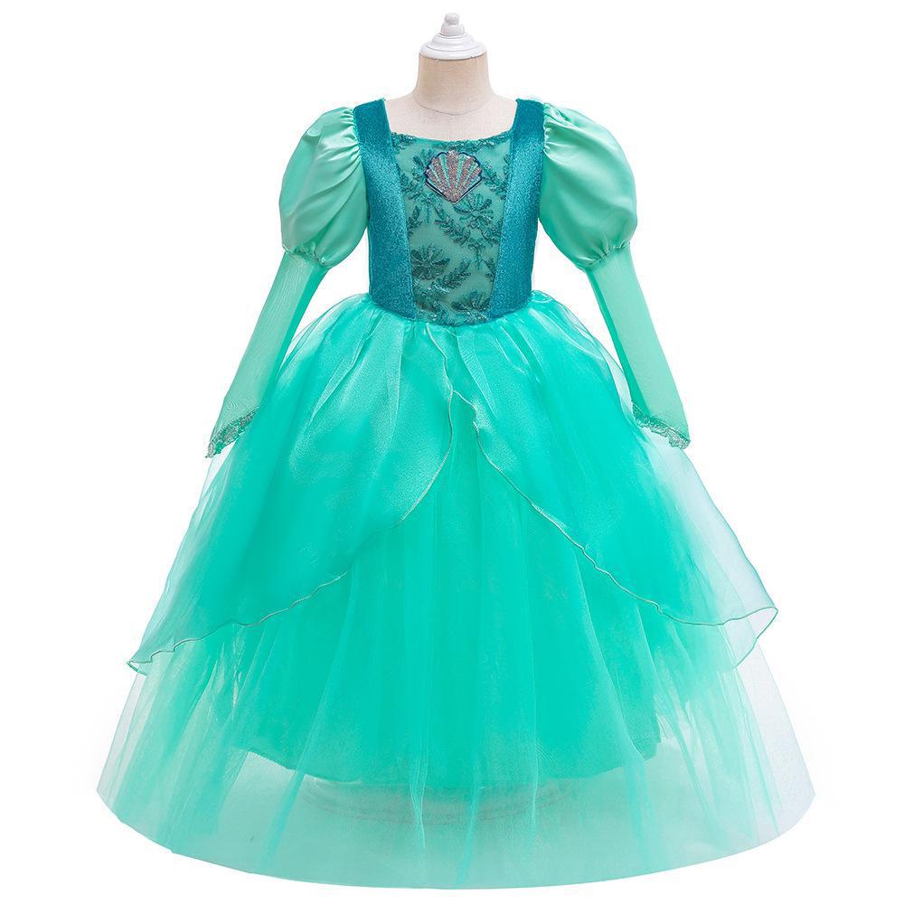 

Jasmine Aladdin Princess Mermaid Cosplay Dress for Girls - Halloween Performance & Flower Girl Outfit 140 cm зелёный