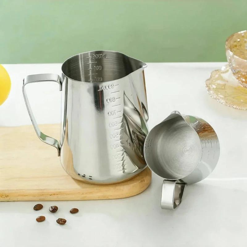 Professional 304 Stainless Steel Milk Frothing Pitcher with Scale Latte Art Cup 350/550/900ML for Home Barista Coffee Making