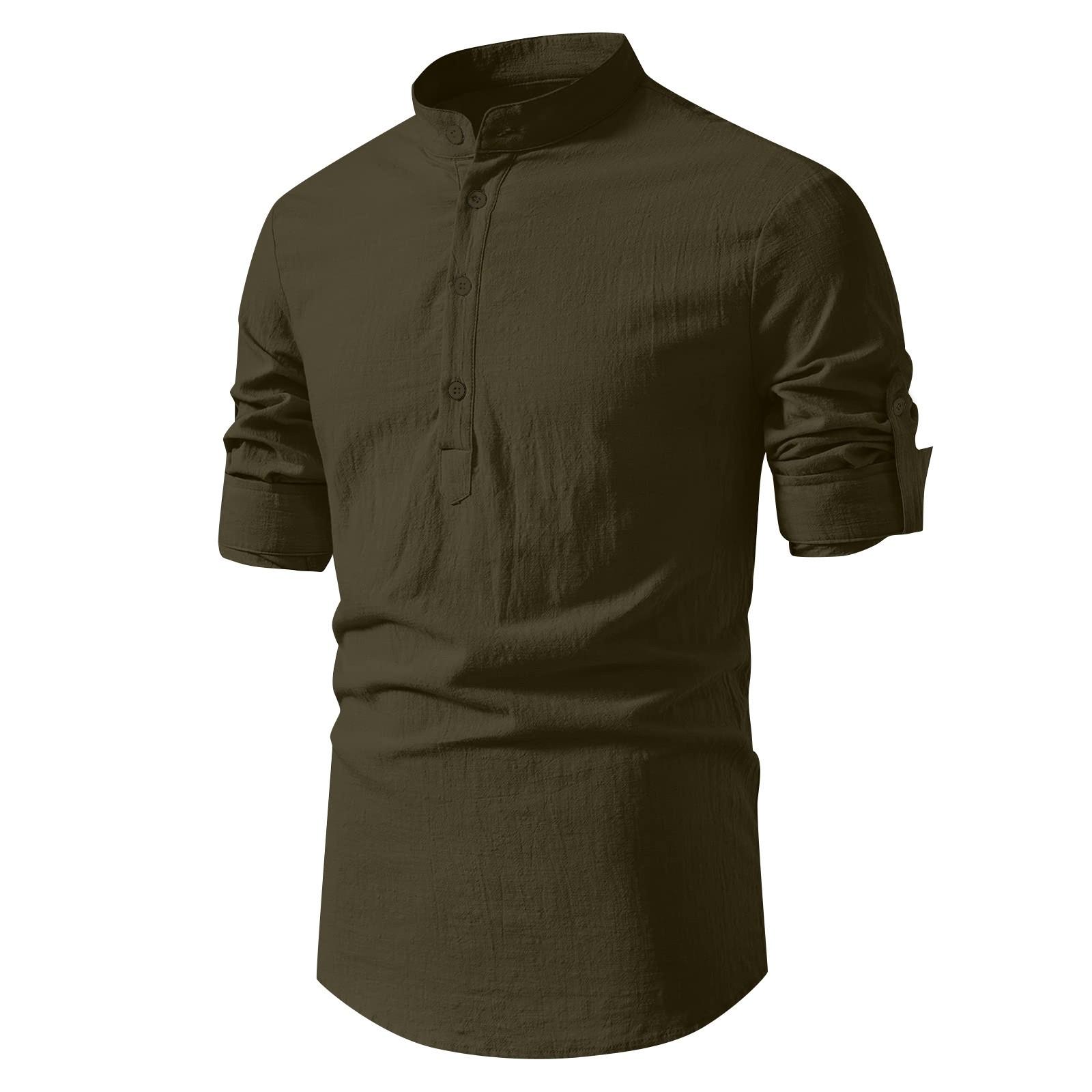 Дизайнерские весенне-летние мужские повседневные хлопковые льняные рубашки с длинным — фото 16