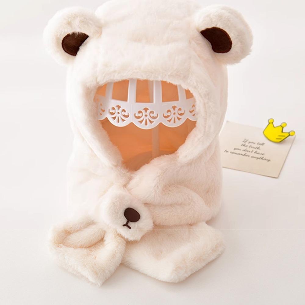 Fashion Design Children Fleece Hat Solid Color Plush Hat with Scarf Outdoor Bear Plush Hat  Boy