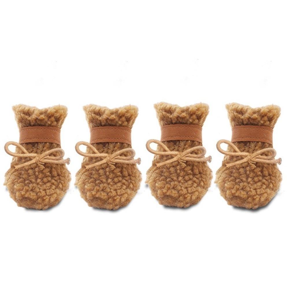 4pcs/set Breathable Thickened Pet Snow Boots Warm Plush Dog Cotton Shoes Wear-Resistant Anti Fouling Winter Dog Boots Activities