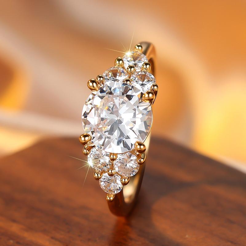 Glänzend weißer Zirkon, runder Stein, Trauringe für Frauen, Vintage-Verlobungsring in Goldfarbe, Luxus-Kristallschmuck, Muttertagsgeschenk