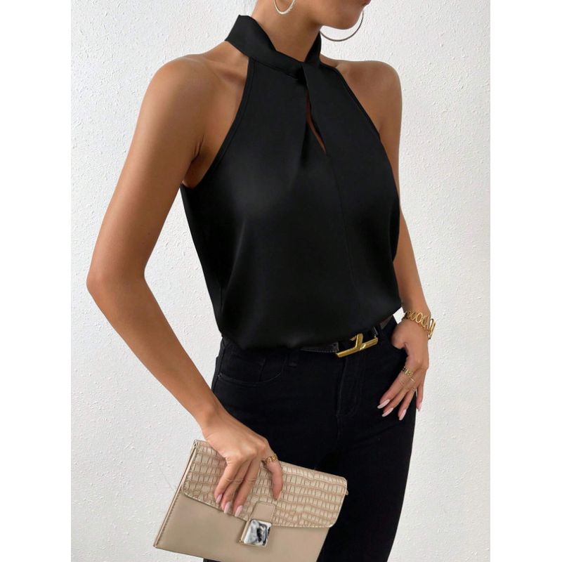 Sleeveless Top Women's Clothing 2025 Summer New Arrival Fashion Female Satin Multicolor Halterneck Cold-Shoulder Sleeveless Vest